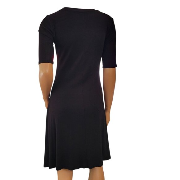 Old Navy Ribbed Dress Size Medium Black Fit & Flare 1/2 Sleeve Capsule Wardrobe - Picture 3 of 7